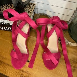 Fuchsia Lace Up Block Heels by Glaze